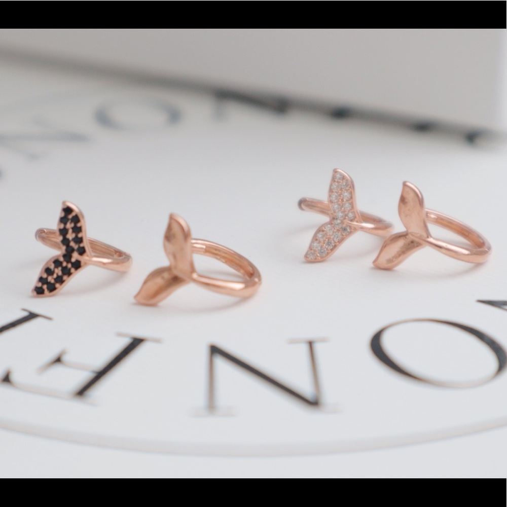 Rose Gold Plated Sterling Silver Whale Tail, Mermaid Tail Earrings Mismatched